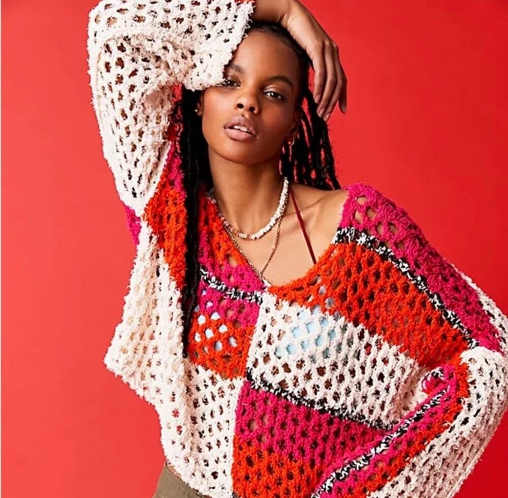 Free People Sail Away Sweater BOHO Style Beautiful Colors Relaxed Pullover - Sm
